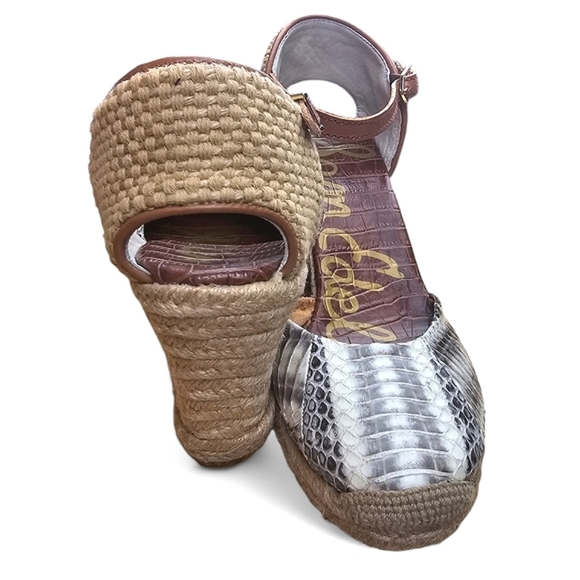 SAM EDELMAN Harmony Leather Snake & Croc Embossed Wedge Espadrille  Size 8.5 - Picture 10 of 11